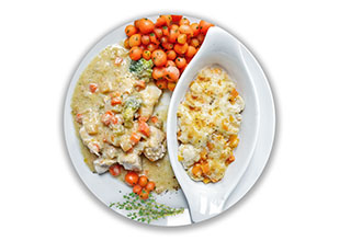 <h2>Poulet au brocoli</h2>
<ul>
<li>Riz Basmati</li>
<li>Carottes glacées à l’érable</li>
</ul>