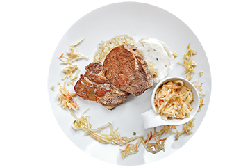 <h2>osso bucco de porc</h2>
<ul>
<li>Purée de pomme de terre</li>
<li>choux braisé</li>
</ul>