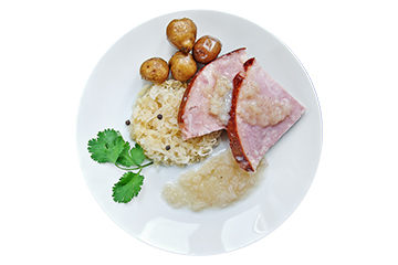 <h2>Jambon à la bière rousse</h2>
<ul>
<li>Pomme de terre nouvelle</li>
<li>Chou croûte du chef</li>
</ul>